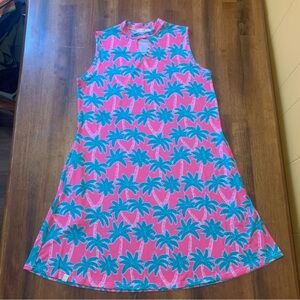 Simply Southern Dress Medium Pink Green Sleeveless A-line keyhole collar tropics